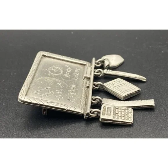 Vtg JJ JONETTE Brooch Pin Pewter Math Teacher Chalkboard Charm School Algebra - Picture 6 of 11